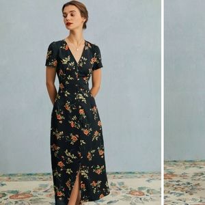 Rihoas Black V Neck Floral Maxi Dress XS